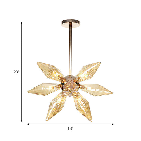 Diamond Clear/Amber Glass Chandelier - Industrial Kitchen Pendant Lighting Fixture (9/12/15 Heads) in Chrome/Gold