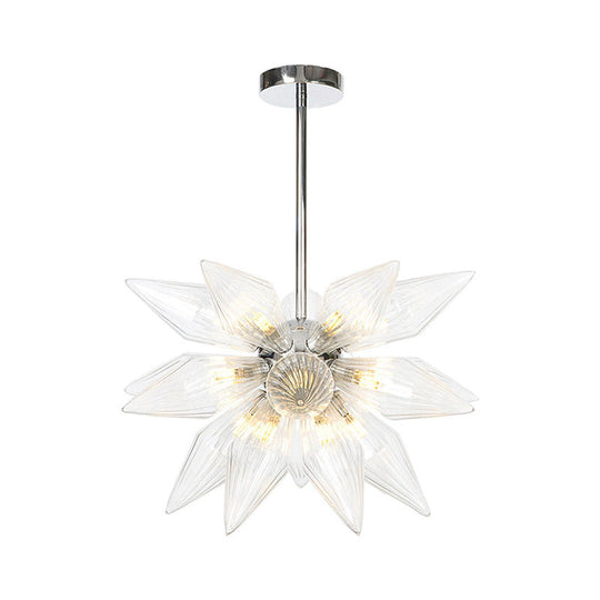 Diamond Clear/Amber Glass Chandelier - Industrial Kitchen Pendant Lighting Fixture (9/12/15 Heads) in Chrome/Gold