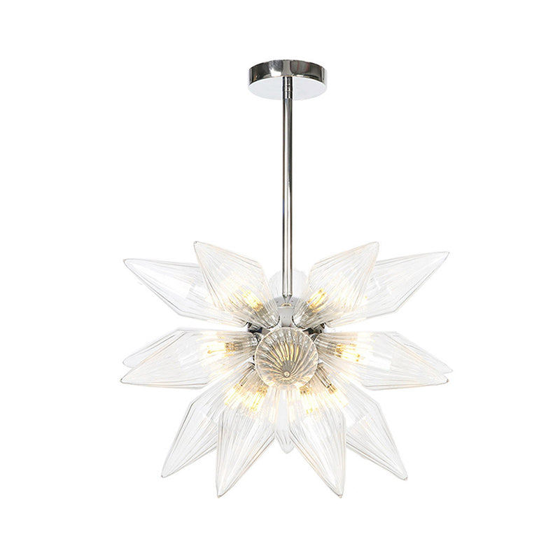 Diamond Clear/Amber Glass Chandelier - Industrial Kitchen Pendant Lighting Fixture (9/12/15 Heads) in Chrome/Gold