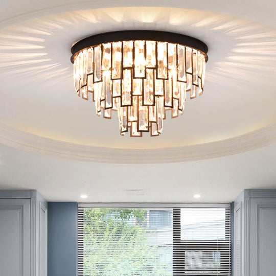 Modern Black/Gold Flush Mount Light with Clear Crystals - Ideal for Bedroom