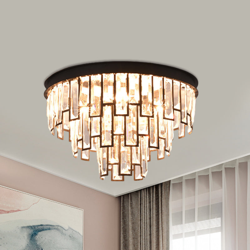 Modern Black/Gold Flush Mount Light with Clear Crystals - Ideal for Bedroom