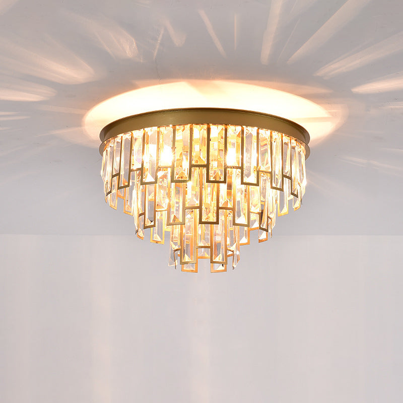 Modern Black/Gold Flush Mount Light with Clear Crystals - Ideal for Bedroom