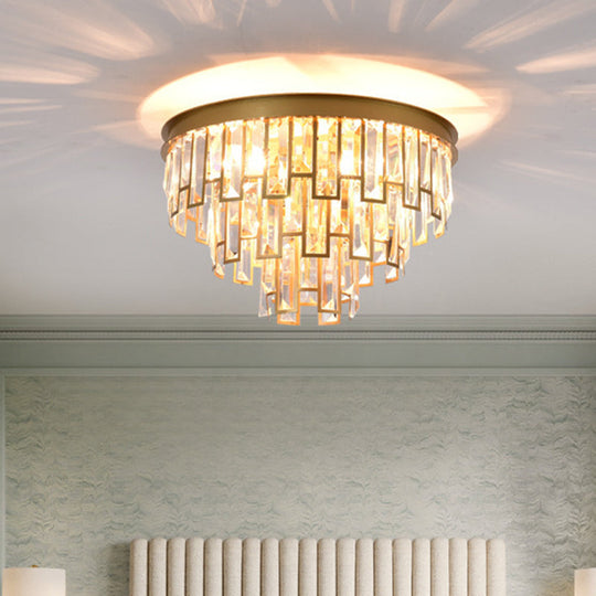 Modern Black/Gold Flush Mount Light with Clear Crystals - Ideal for Bedroom