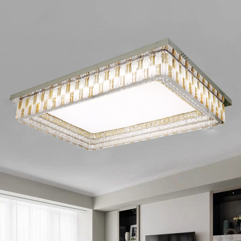 Contemporary LED Parlor Flush Mount Lamp with Rectangular Clear Crystal Blocks
