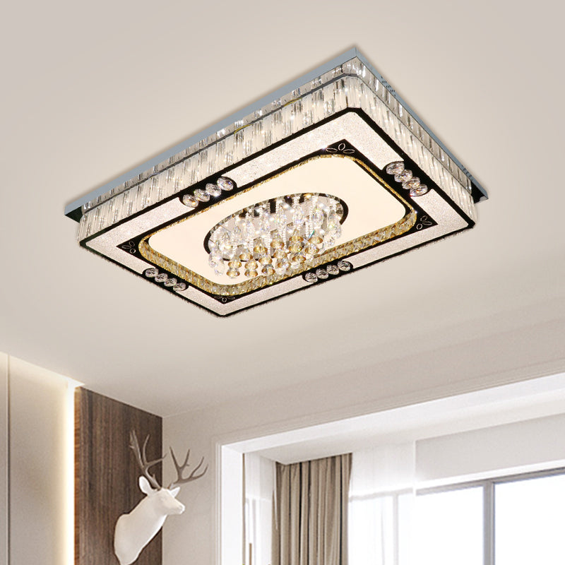 Contemporary LED Nickel Flush Ceiling Mount with Clear Crystal Blocks - Ideal for Great Rooms