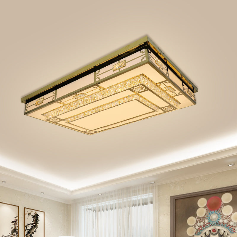 Modern White LED Ceiling Flush Mount Light with Clear Beveled Crystal Blocks
