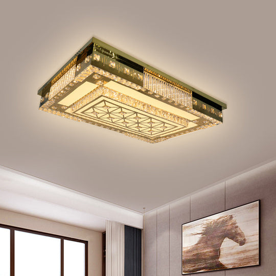 Contemporary LED Gold Ceiling Light with Clear Crystal Blocks