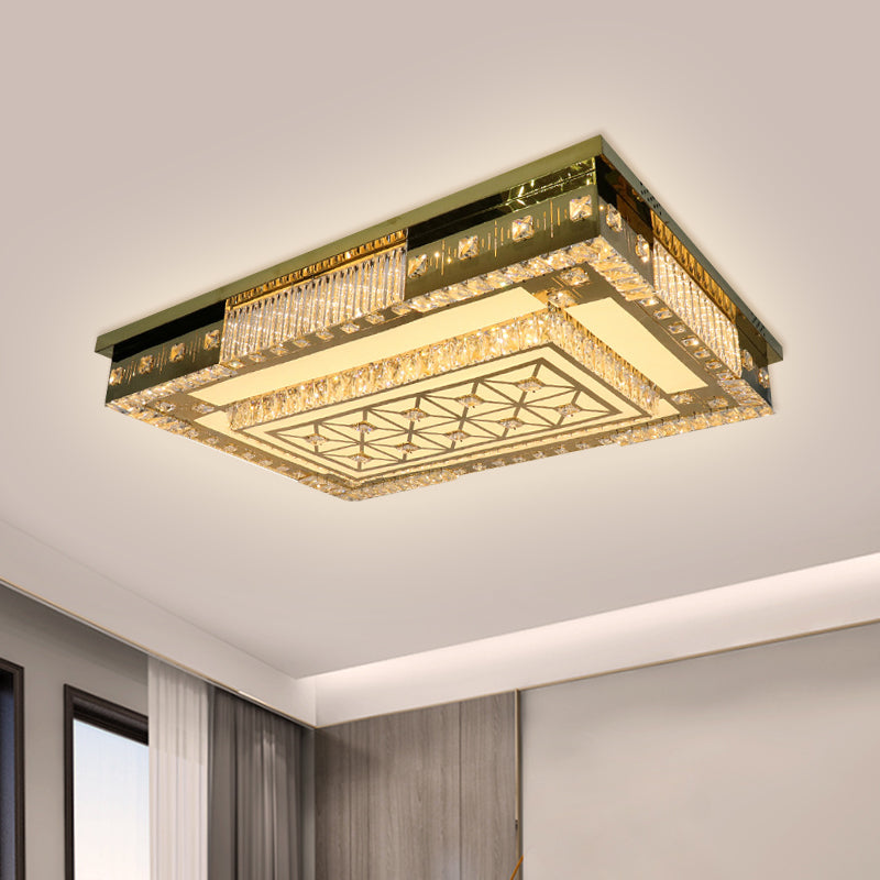 Contemporary LED Gold Ceiling Light with Clear Crystal Blocks