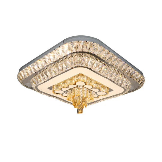 Contemporary Crystal LED Flushmount Ceiling Light - Grey Finish with Clear Cut Blocks