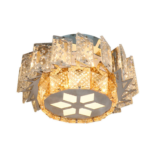 Contemporary LED Crystal Flush Mount Lamp for Porch Ceiling with Windmill Design in Nickel Finish