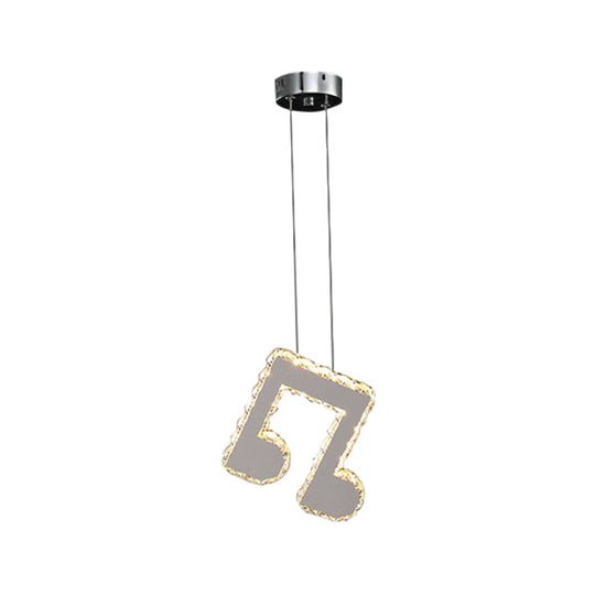 LED Music Note Pendant Light - Contemporary Stainless-Steel, Clear Cut Crystal, Mini Hanging Lamp