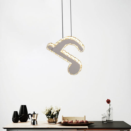 LED Music Note Pendant Light - Contemporary Stainless-Steel, Clear Cut Crystal, Mini Hanging Lamp
