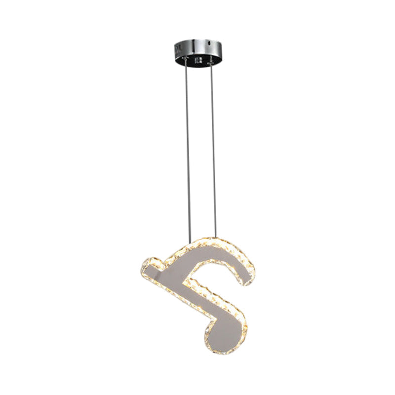 LED Music Note Pendant Light - Contemporary Stainless-Steel, Clear Cut Crystal, Mini Hanging Lamp