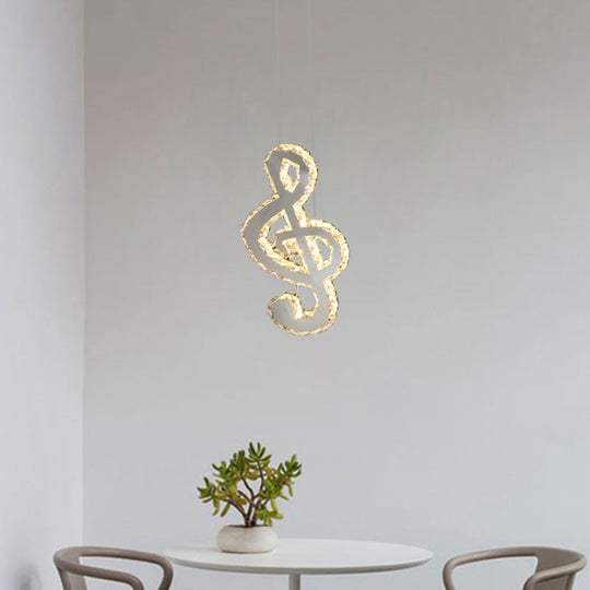 LED Music Note Pendant Light - Contemporary Stainless-Steel, Clear Cut Crystal, Mini Hanging Lamp