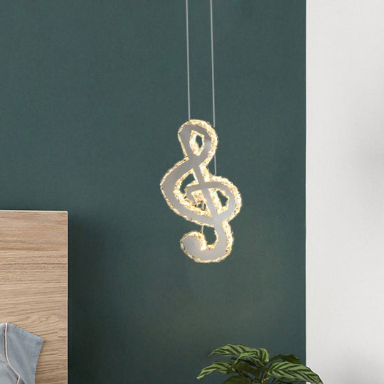 LED Music Note Pendant Light - Contemporary Stainless-Steel, Clear Cut Crystal, Mini Hanging Lamp