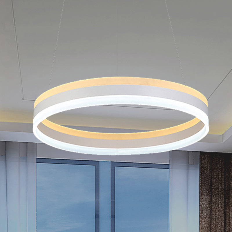 Modern Silver Circular LED Chandelier Pendant Light Fixture | 1/2/3-Light Acrylic Ceiling Lighting