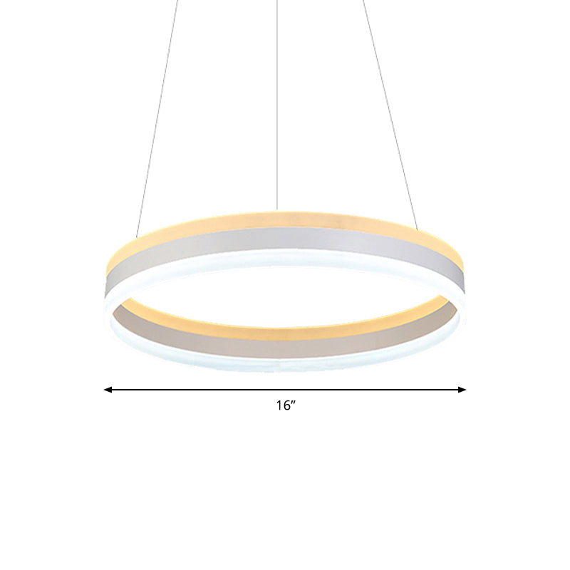 Modern Silver Circular LED Chandelier Pendant Light Fixture | 1/2/3-Light Acrylic Ceiling Lighting