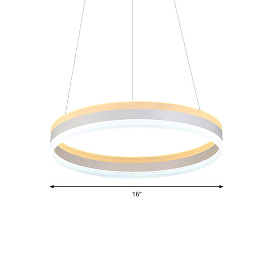 Modern Silver Circular LED Chandelier Pendant Light Fixture | 1/2/3-Light Acrylic Ceiling Lighting