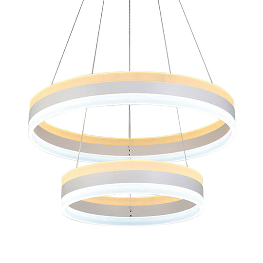 Modern Silver Circular LED Chandelier Pendant Light Fixture | 1/2/3-Light Acrylic Ceiling Lighting