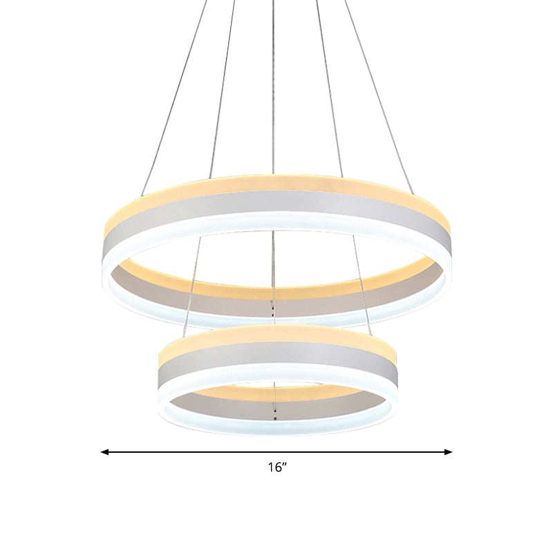 Modern Silver Circular LED Chandelier Pendant Light Fixture | 1/2/3-Light Acrylic Ceiling Lighting