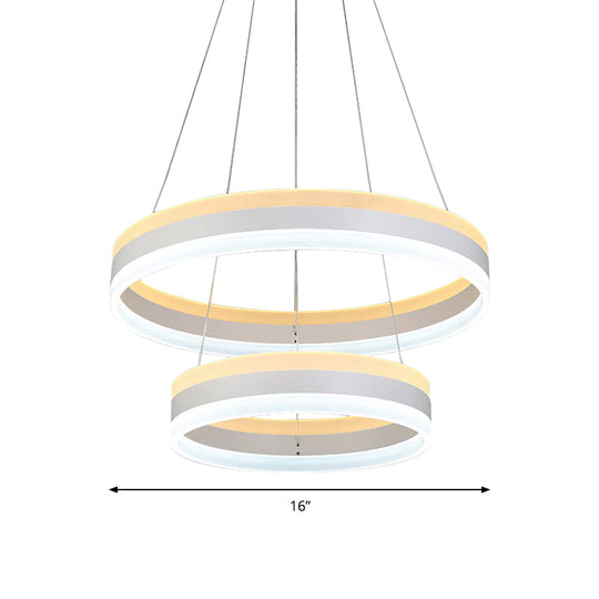 Modern Silver Circular LED Chandelier Pendant Light Fixture | 1/2/3-Light Acrylic Ceiling Lighting