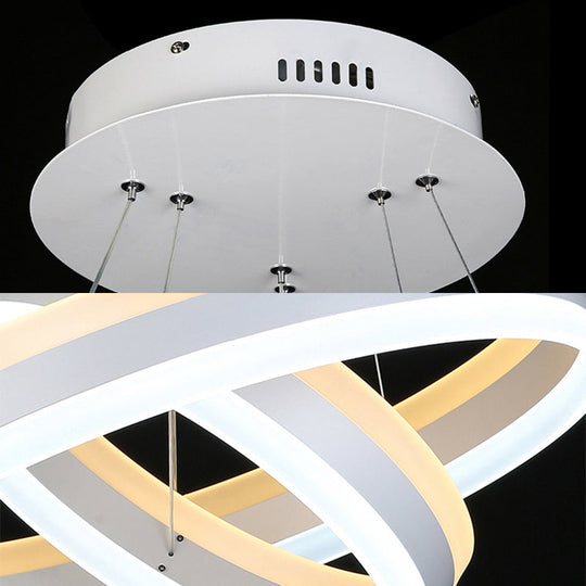 Modern Silver Circular LED Chandelier Pendant Light Fixture | 1/2/3-Light Acrylic Ceiling Lighting