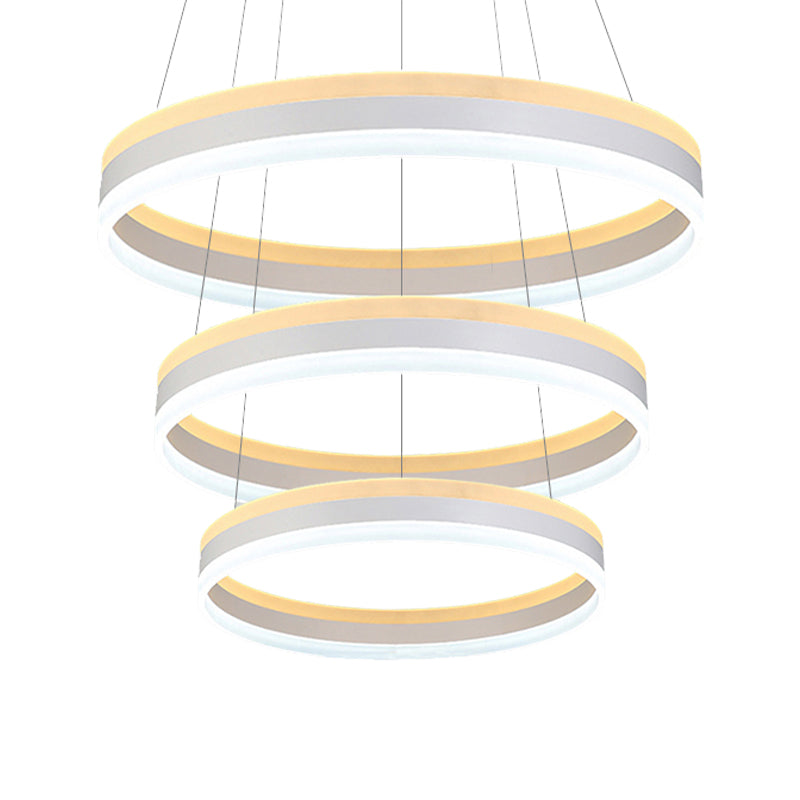 Modern Silver Circular LED Chandelier Pendant Light Fixture | 1/2/3-Light Acrylic Ceiling Lighting