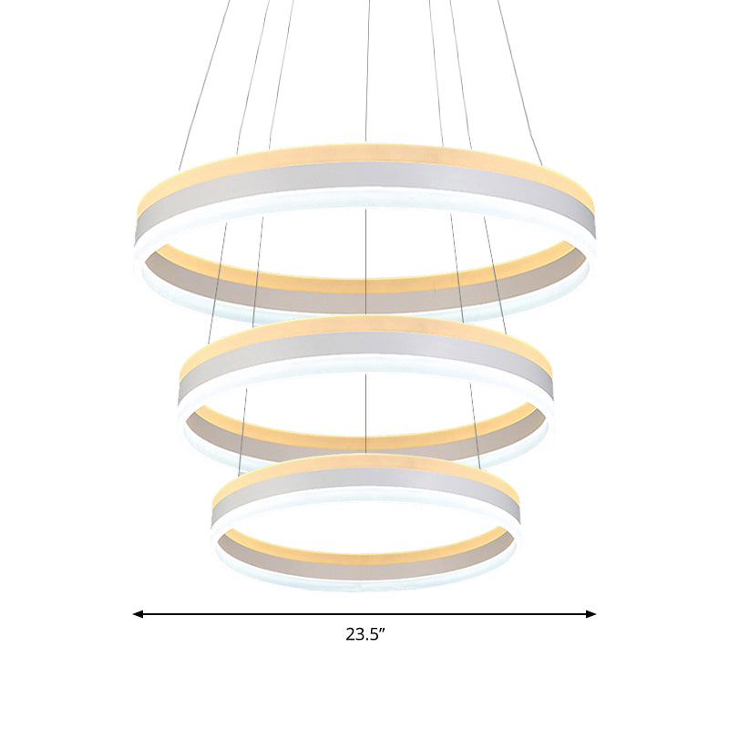 Modern Silver Circular LED Chandelier Pendant Light Fixture | 1/2/3-Light Acrylic Ceiling Lighting