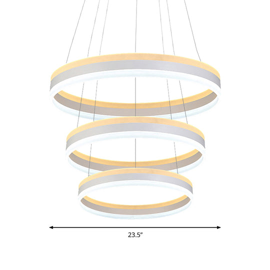 Modern Silver Circular LED Chandelier Pendant Light Fixture | 1/2/3-Light Acrylic Ceiling Lighting