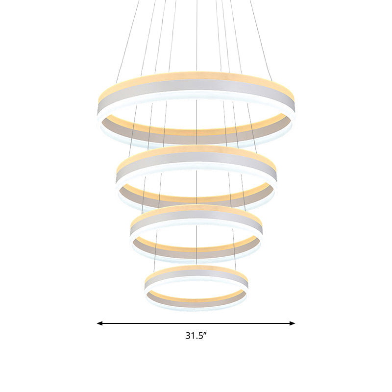 Modern Silver Circular LED Chandelier Pendant Light Fixture | 1/2/3-Light Acrylic Ceiling Lighting