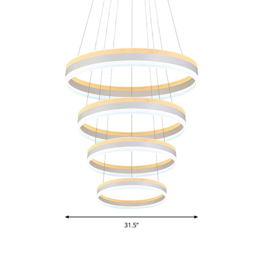 Modern Silver Circular LED Chandelier Pendant Light Fixture | 1/2/3-Light Acrylic Ceiling Lighting