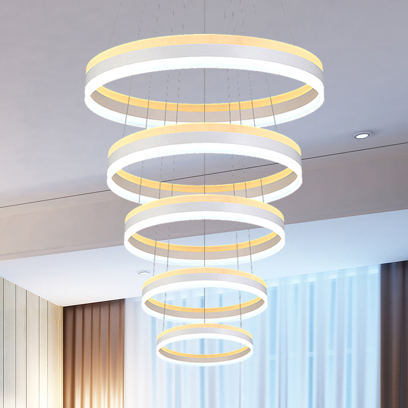 Modern Silver Circular LED Chandelier Pendant Light Fixture | 1/2/3-Light Acrylic Ceiling Lighting