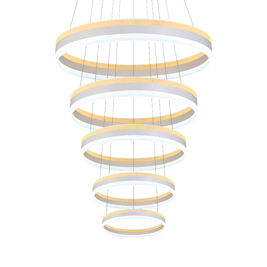 Modern Silver Circular LED Chandelier Pendant Light Fixture | 1/2/3-Light Acrylic Ceiling Lighting