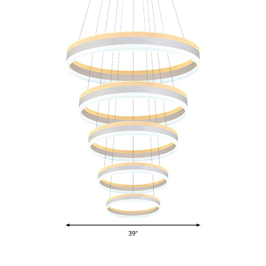 Modern Silver Circular LED Chandelier Pendant Light Fixture | 1/2/3-Light Acrylic Ceiling Lighting