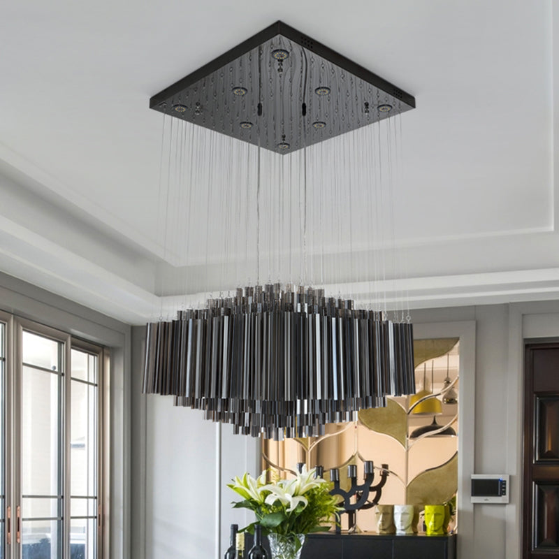 Modern Black Hexagon LED Crystal Ceiling Light for Dining Room Hanging