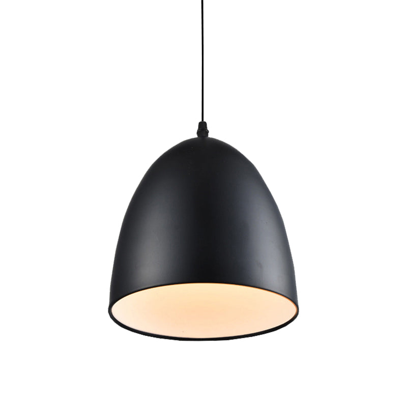 Retro Style Domed Hanging Lamp - 10/12 Inch Wide - Metallic Pendant Light Fixture in White/Black for Kitchen