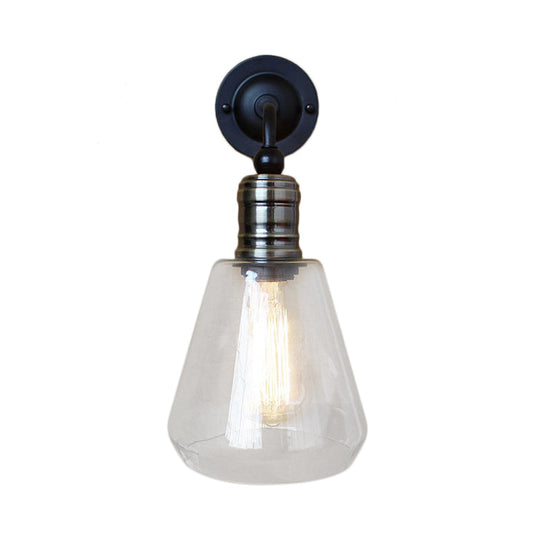 Rustic Single Bulb Clear Glass Wall Sconce Light in Black - Tapered Shade Design for Kitchen Decor