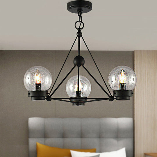 Modern Black Triangle Design Chandelier Pendant with Clear Frosted Glass - 3 Lights - Living Room Ceiling Light