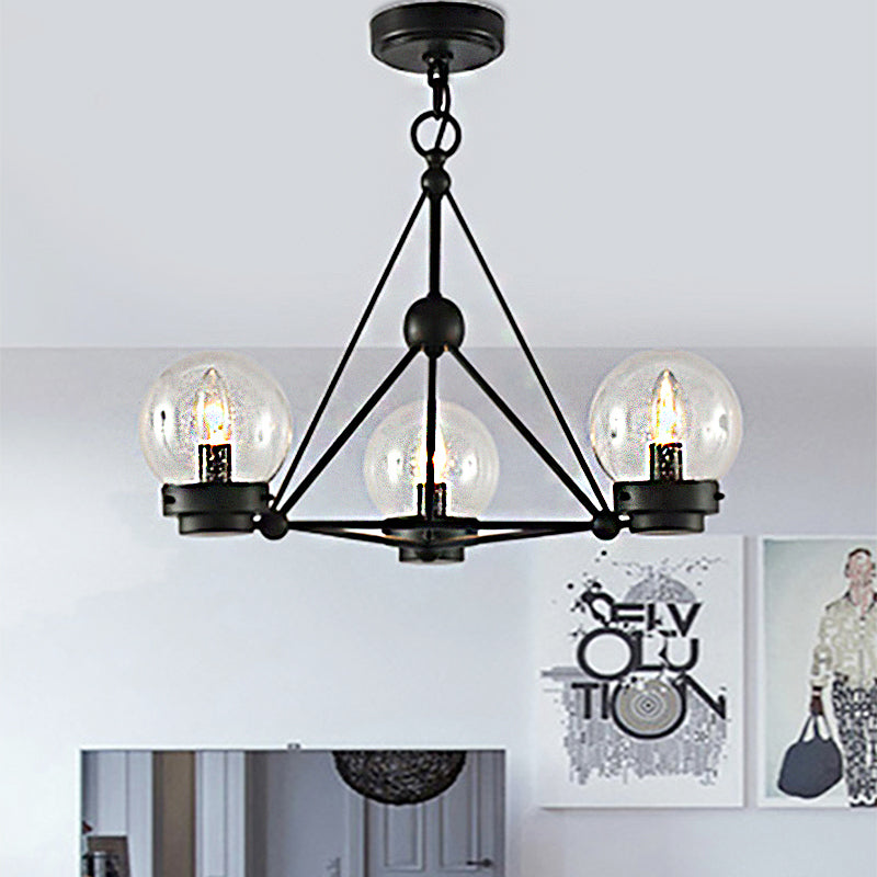 Modern Black Triangle Design Chandelier Pendant with Clear Frosted Glass - 3 Lights - Living Room Ceiling Light