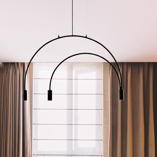 Arched Pendant Lighting with LED for Bar - Contemporary Black Metal, 2/3/5 Lights