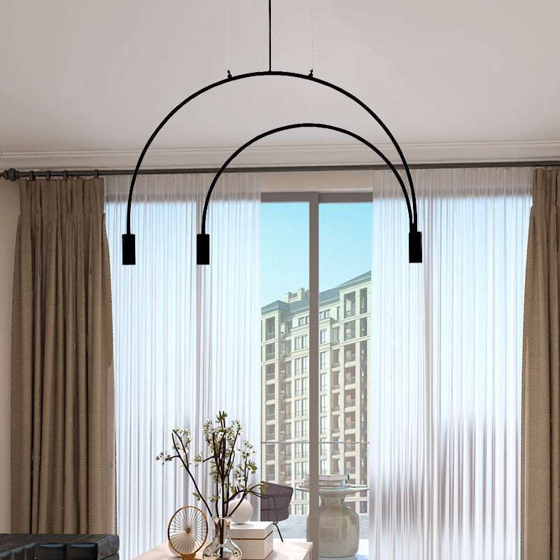 Arched Pendant Lighting with LED for Bar - Contemporary Black Metal, 2/3/5 Lights
