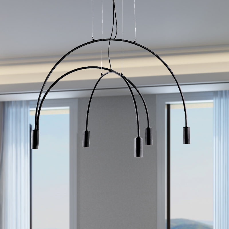 Arched Pendant Lighting with LED for Bar - Contemporary Black Metal, 2/3/5 Lights