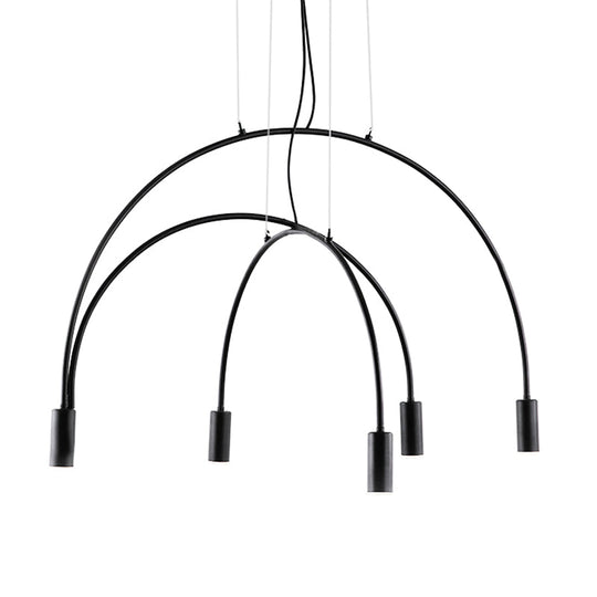 Arched Pendant Lighting with LED for Bar - Contemporary Black Metal, 2/3/5 Lights