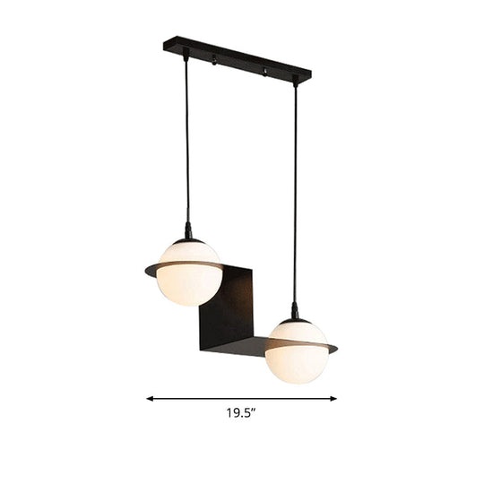 Modernist Glass Cluster Pendant Light with 2/3 White Ball Shades and Black LED Hanging