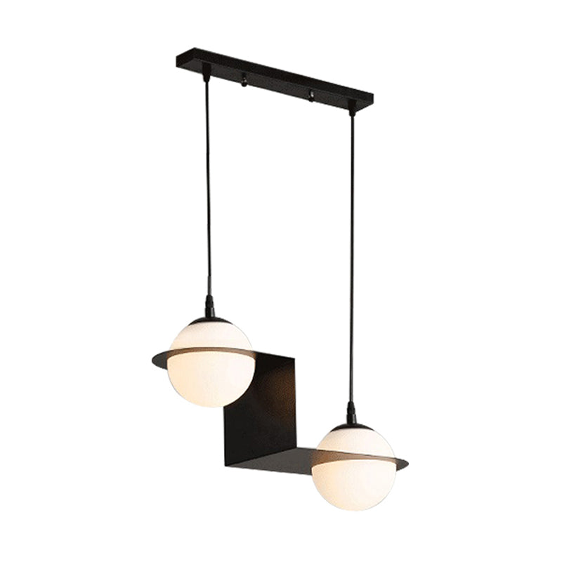 Modernist Glass Cluster Pendant Light with 2/3 White Ball Shades and Black LED Hanging