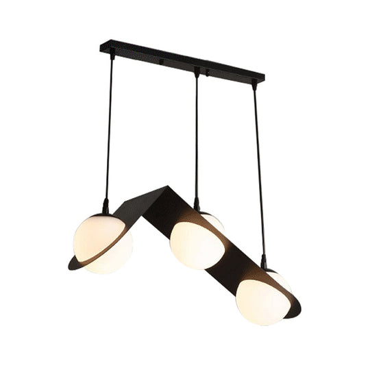 Modernist Glass Cluster Pendant Light with 2/3 White Ball Shades and Black LED Hanging