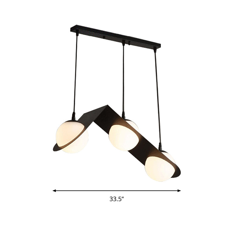 Modernist Glass Cluster Pendant Light with 2/3 White Ball Shades and Black LED Hanging