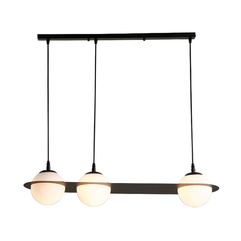 Modernist Glass Cluster Pendant Light with 2/3 White Ball Shades and Black LED Hanging
