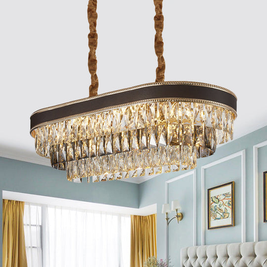 10-Light Ellipse Island Pendant with Crystal Rectangle Down Lighting in Black