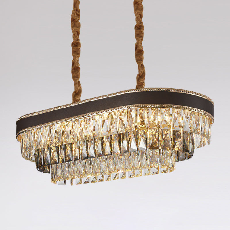 10-Light Ellipse Island Pendant with Crystal Rectangle Down Lighting in Black